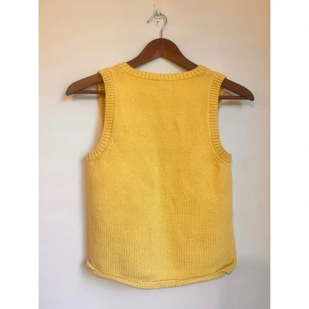 Marika Hahn Design Kids Yellow Cotton Moose Knit Sweater Vest Size 6/7 Peru‎